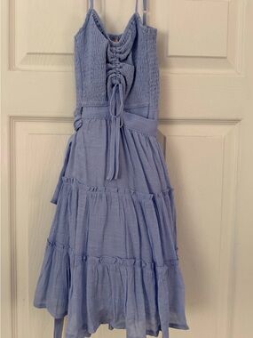 NWT Sage + Paige Light Blue Smocked Tiered Casual Dress with Tie Detail wrap